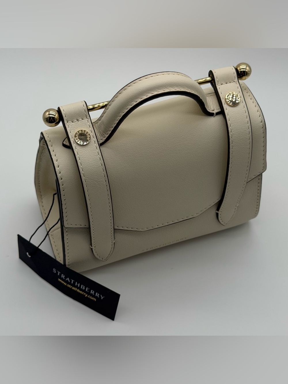 Strathberry Allegro Micro Vanilla Leather Top Handle Bag Made Spain NWT No Strap - Picture 7 of 17
